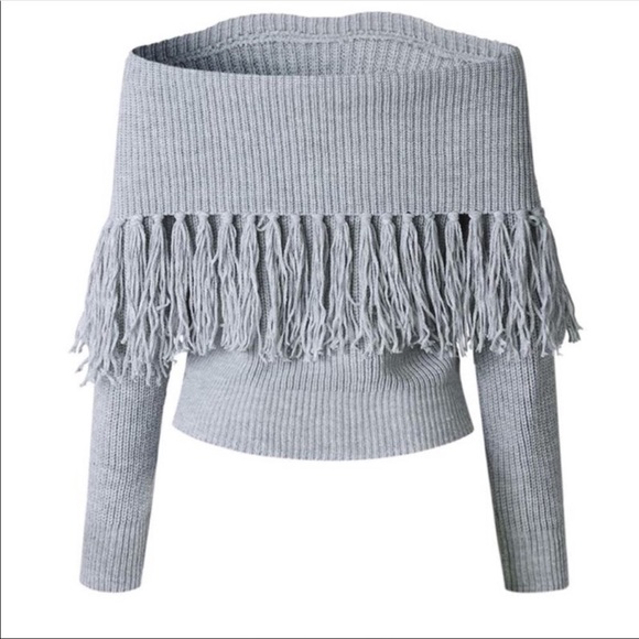 New! Off the shoulder boho fringe sweater - Picture 9 of 10